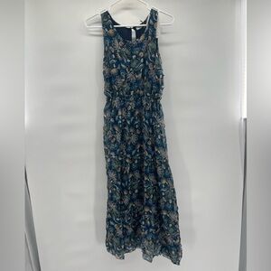 Lara G. Blue silk blend sleeveless dress size M ruched waist navy blue